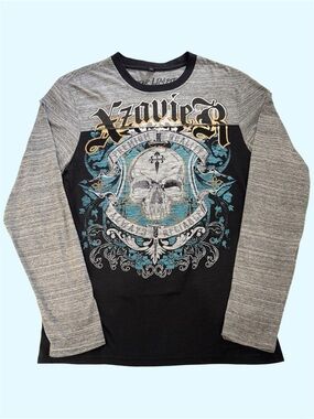 Y2K Xzavier Limited Edition Skull Long Sleeve Graphic Shirt Two Tone Cyber Large